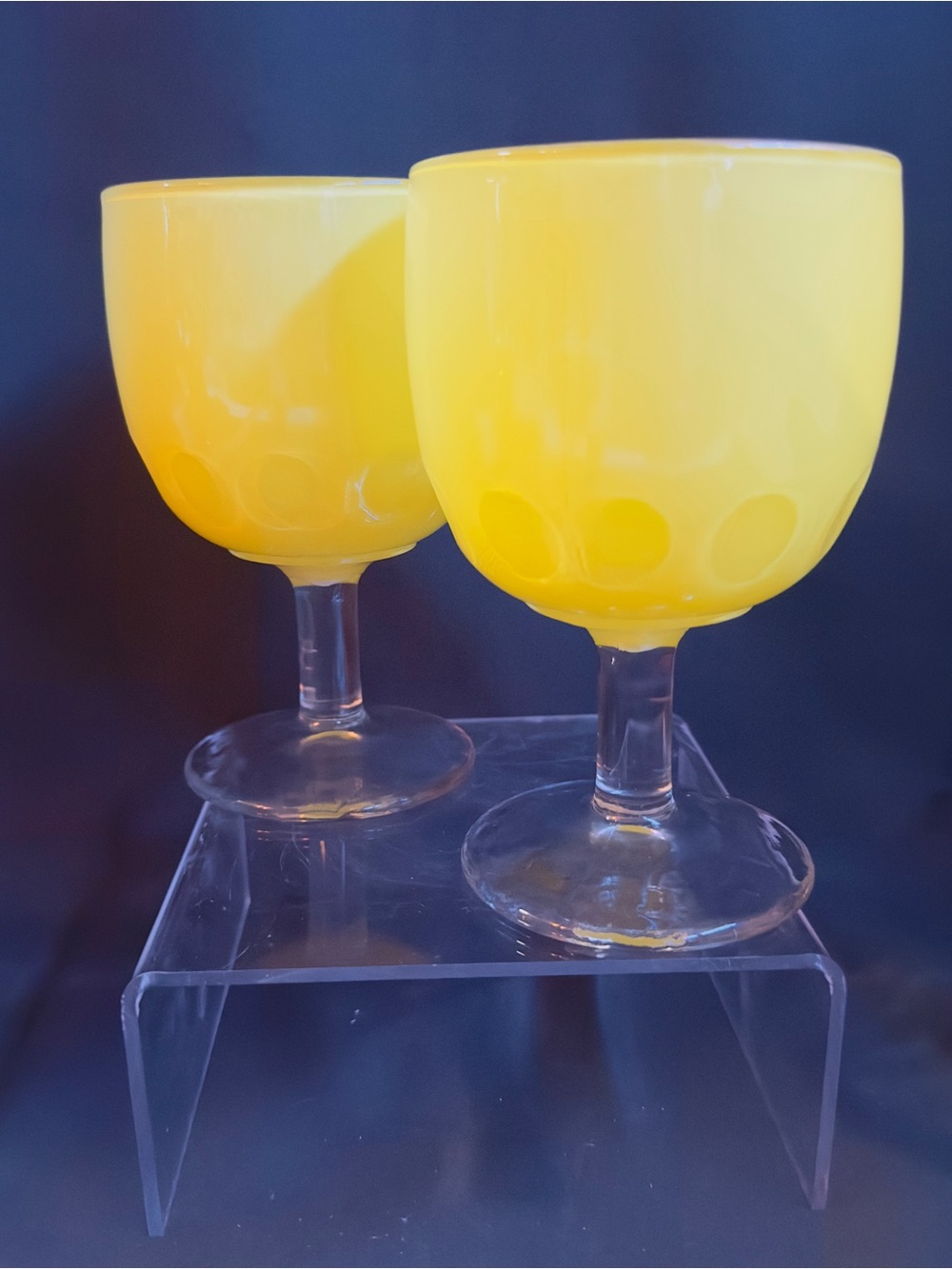 Bright Yellow Bartlett Collins Thumbprint Goblets Footed Polka Dot Drinking Cup